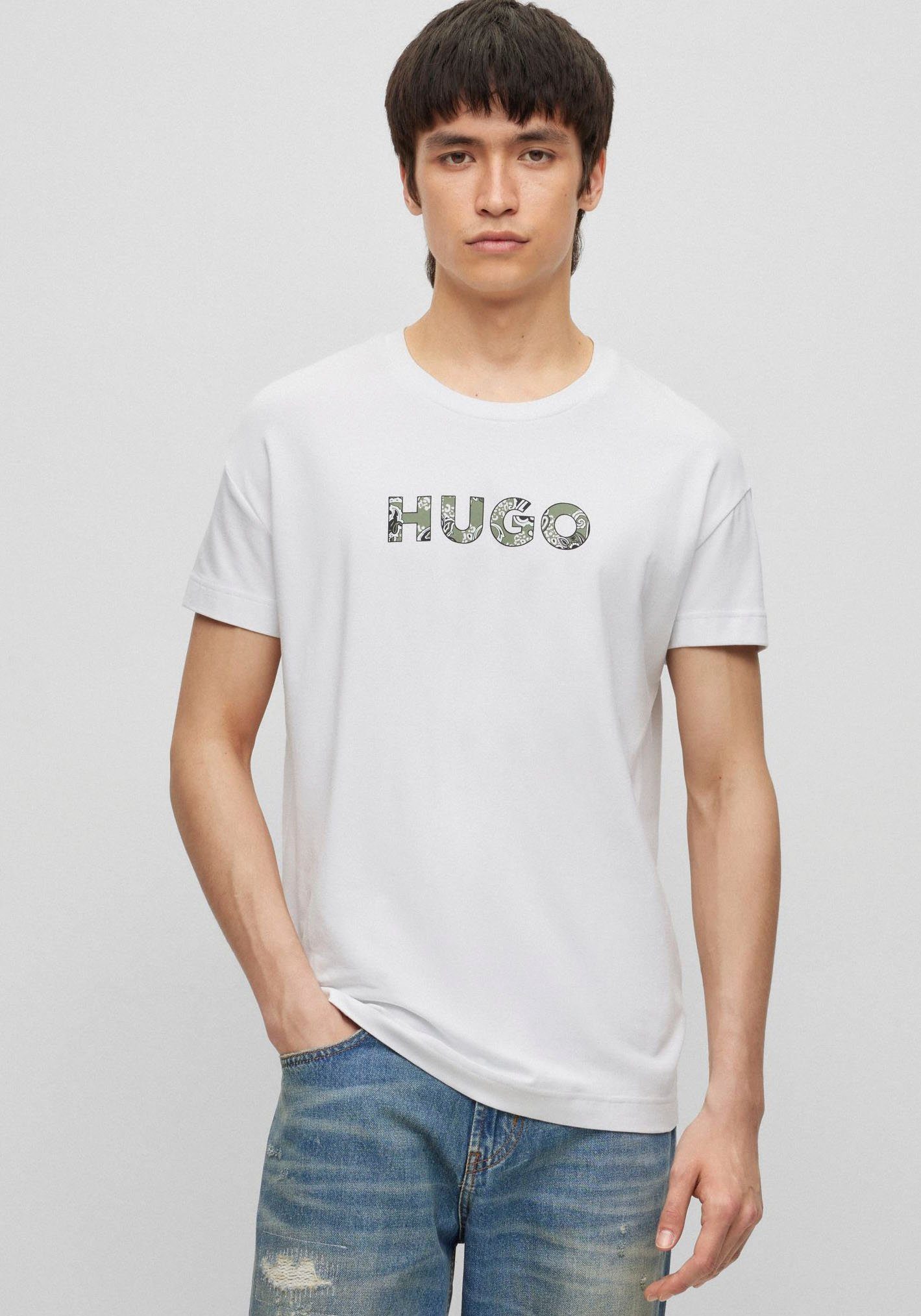 T-Shirt HUGO Paisley-Logodruck Paisley mit T-Shirt