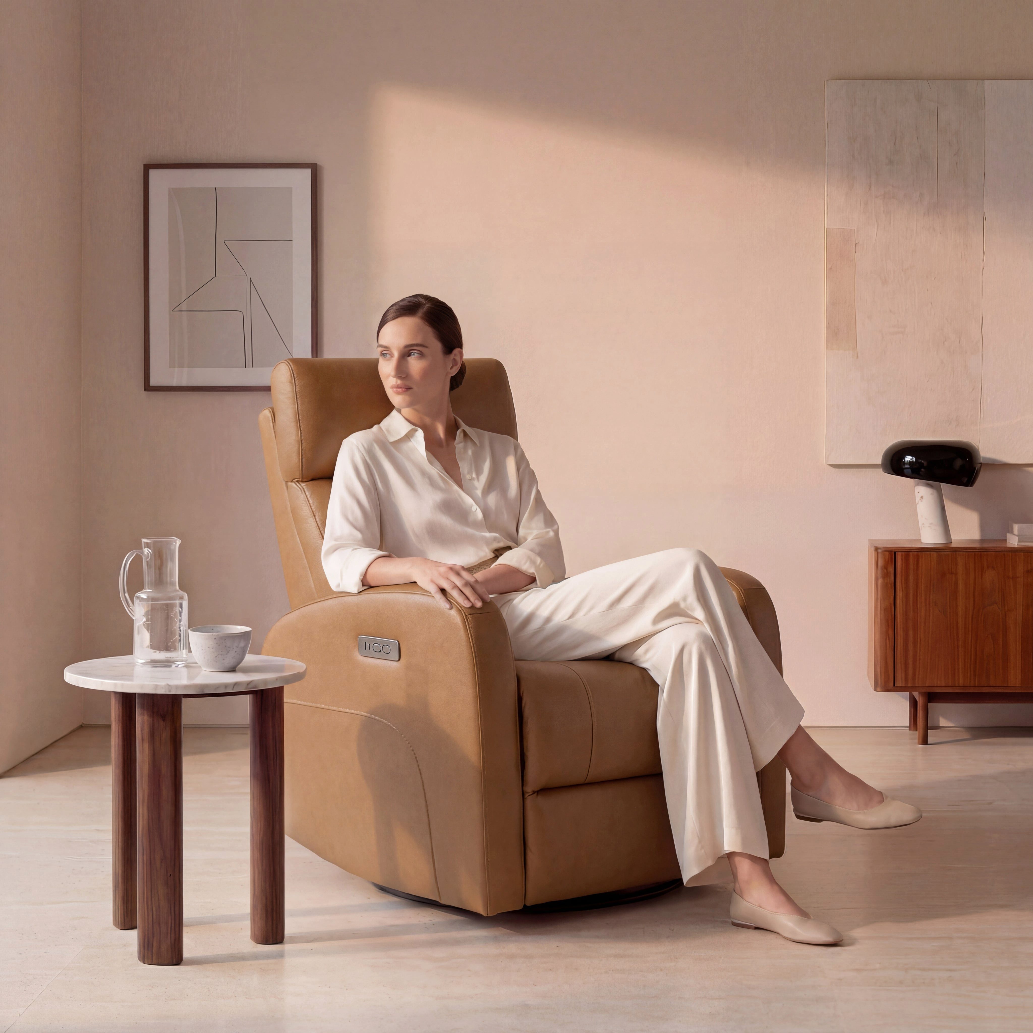 CHITA Relaxsessel (1 St), Elektrischer Funktionssessel, Fernsehsessel, Echtleder, 270° drehbar