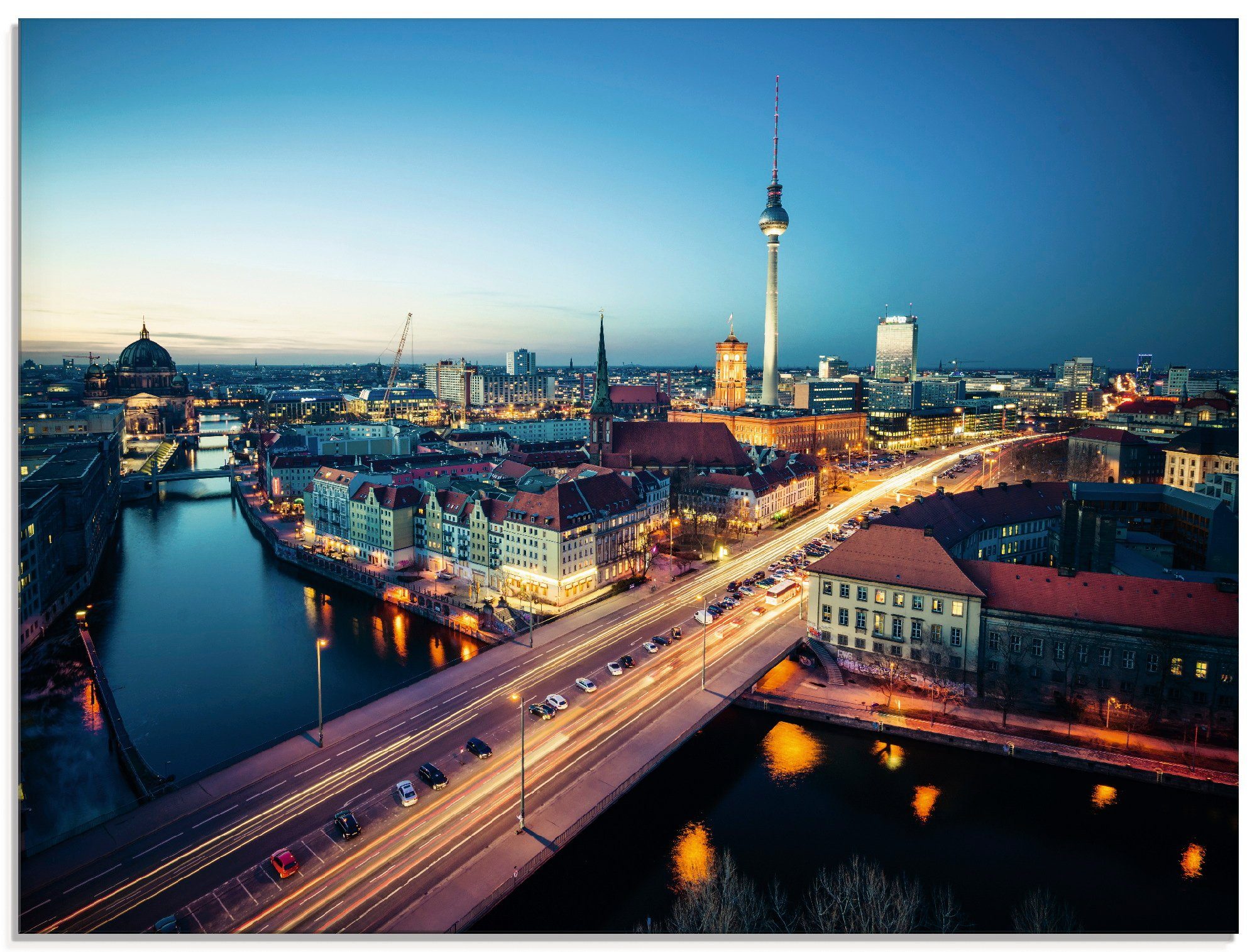 Artland Glasbild Berlin Cityscape am Abend, Deutschland (1 St), in verschiedenen Größen