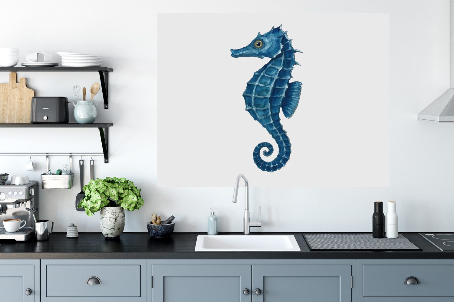 MuchoWow Wandsticker Seepferdchen - Schwanz - Blau (1 St), Wanddeko, Aufkleber, Wandtattoo, 120x90 cm