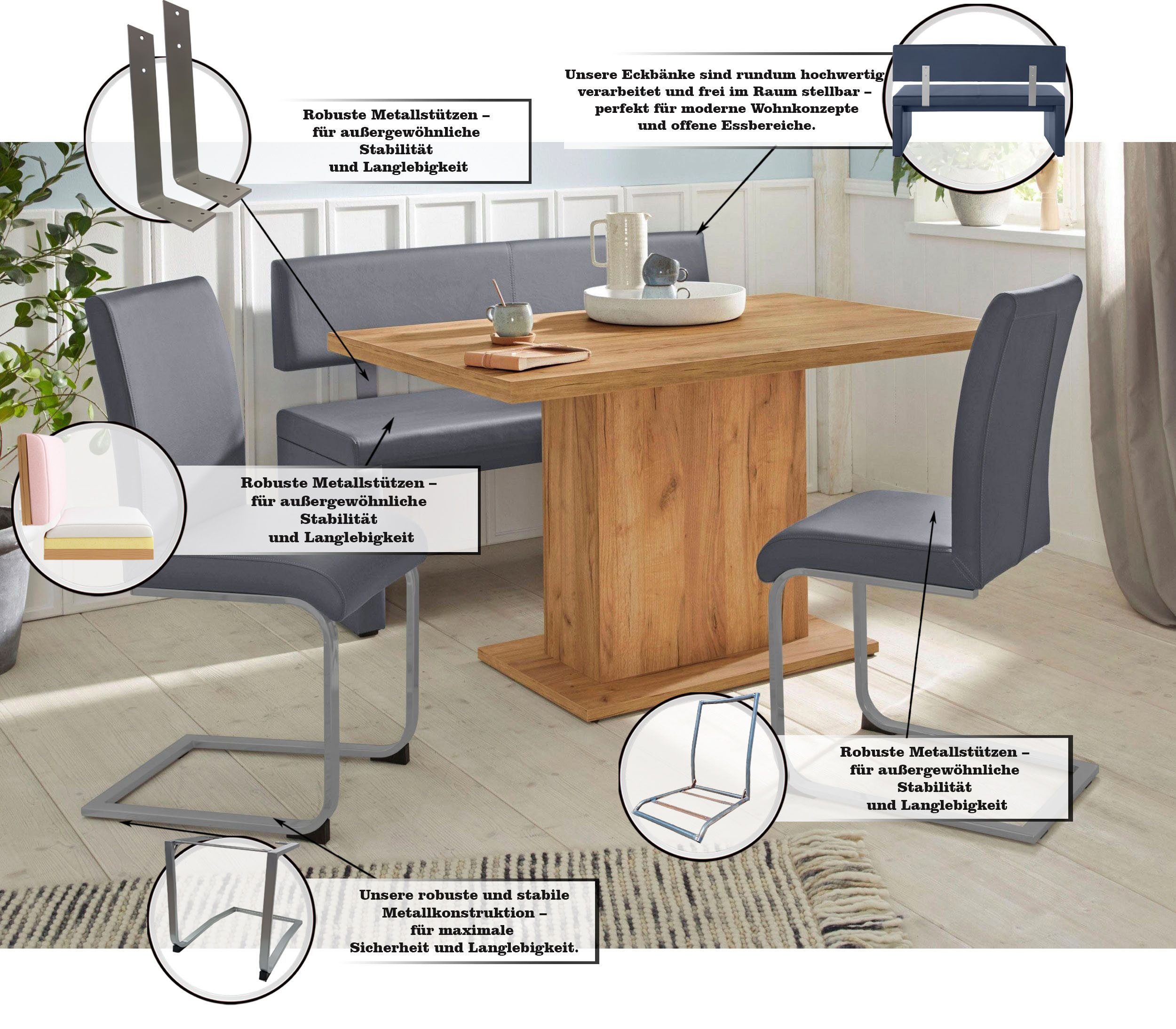 OTTO home Sitzbank Charissa, mit Lehne, Breite 140, 160 oder 180 cm