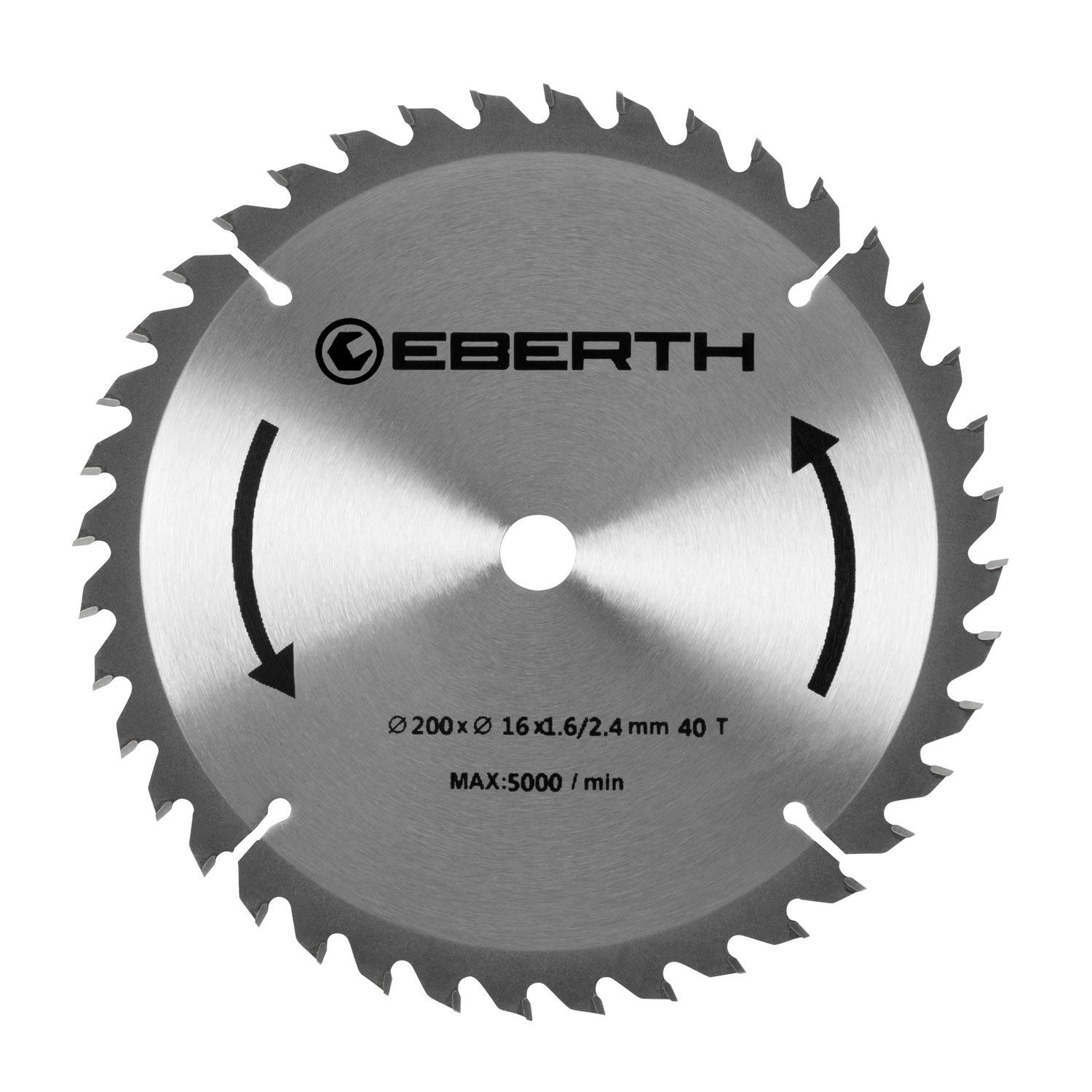 EBERTH Kreissägeblatt aus Stahl mit Hartmetall-Zähnen 200mm Durchmesser, 16mm Bohrung, 1.6mm Blättstärke, 2.4mm Schnittbreite, 40 Zähne, RPM Max. 5000