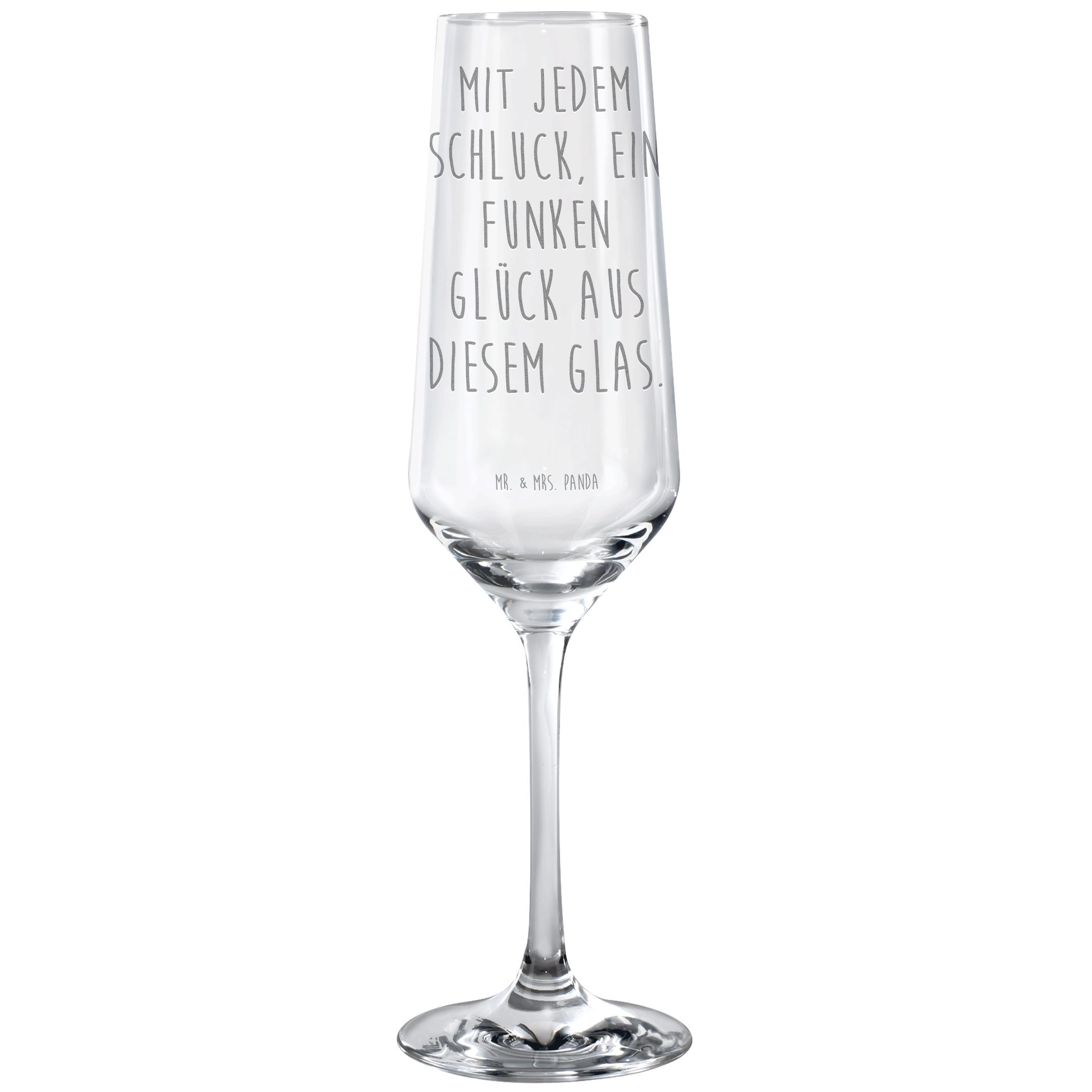 Mr. & Mrs. Panda Sektglas Mit jedem Schluck ein Funken Glück - Transparent - Geschenk, Feier, A, Premium Glas, Stilvolle Gravur