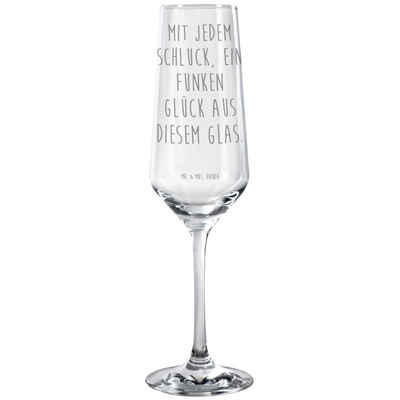 Mr. & Mrs. Panda Sektglas Mit jedem Schluck ein Funken Glück - Transparent - Geschenk, Spülmasc, Premium Glas, Stilvolle Gravur
