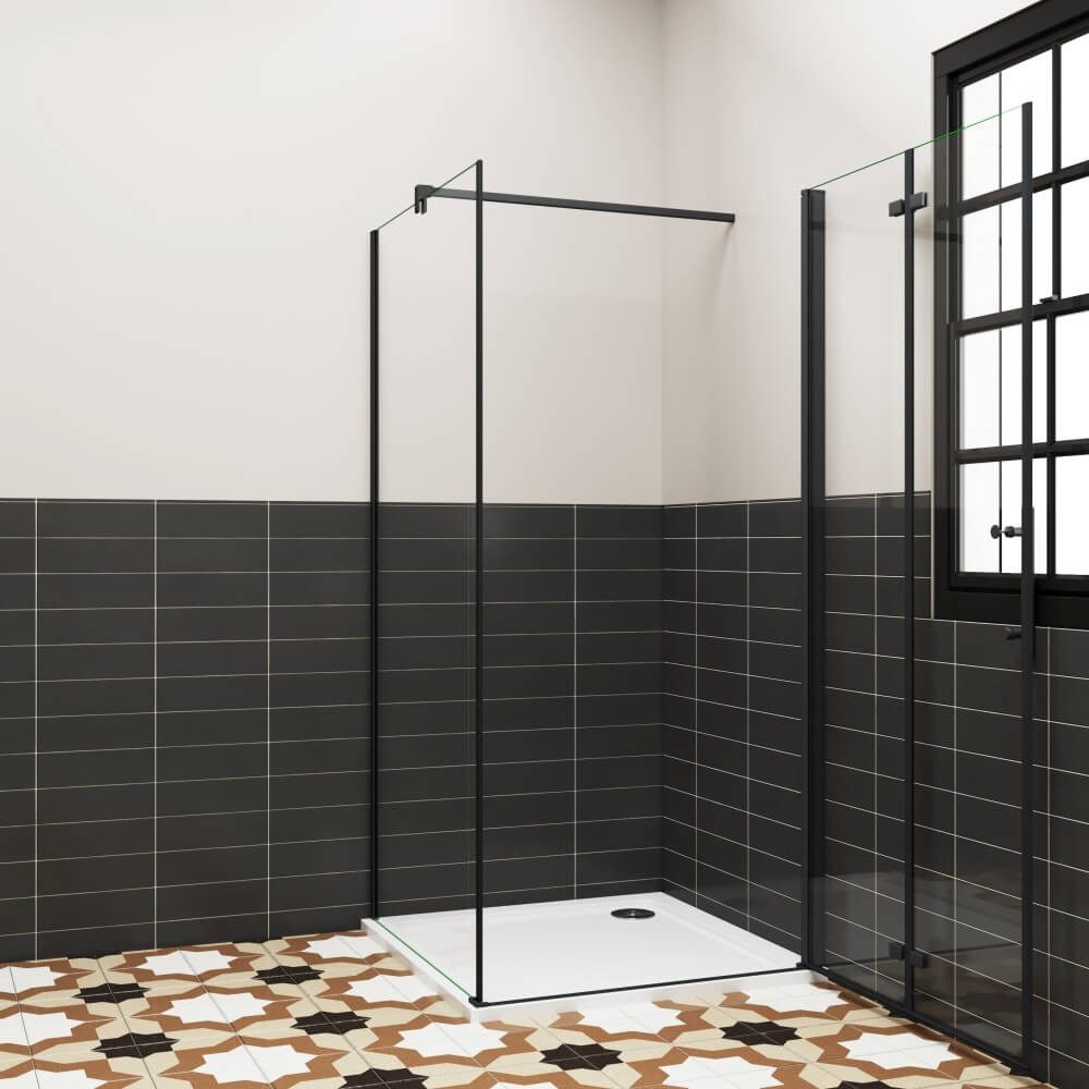Duschparadies Eckdusche 195cm Schwarz Stabilstange Scharniertür Duschtür Du günstig online kaufen