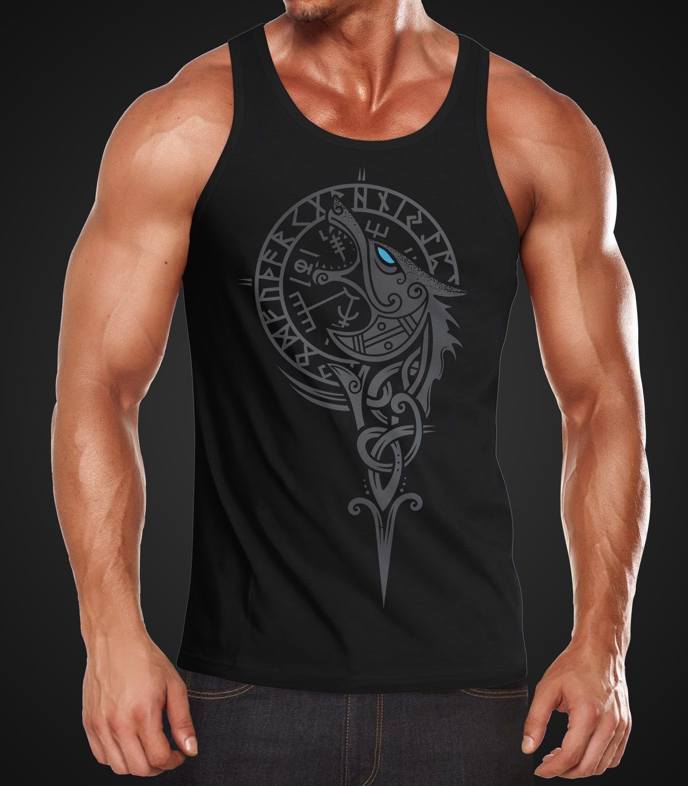Neverless Tanktop Herren Tank-Top Wikinger Kompass Fenriswolf Fenrir Vegvis günstig online kaufen
