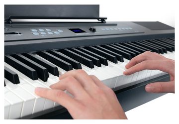 McGrey Stage-Piano SP-100 Stagepiano 88 - gewichtete Tasten mit Hammermechanik, (Home-Set, inkl. Unterbau, Pianobank, Kopfhörer & Schule), Max. Polyphonie: 64, 8 Voices, Aufnahmefunktion, MIDI Out und USB