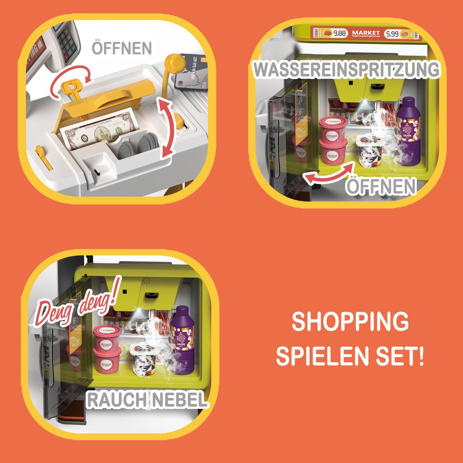 Esun Kinder-Putzwagen Kaufmannsladen Kinder mit Zubehör, Kaufladen Kasse Kinder Spielzeug, (Packung), Reinigungswagen mit Kinderbesen, Kinder Staubsauger