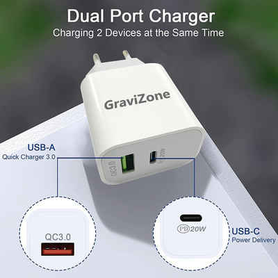 Gravizone Für Apple iPhone Pro Max Ladegerät Netzteil 20W USB-C Power Adapter Smartphone-Ladegerät (1x Usbc Netzteil, 1x Usbc Netzteil, 20 Watt Power Adapter)