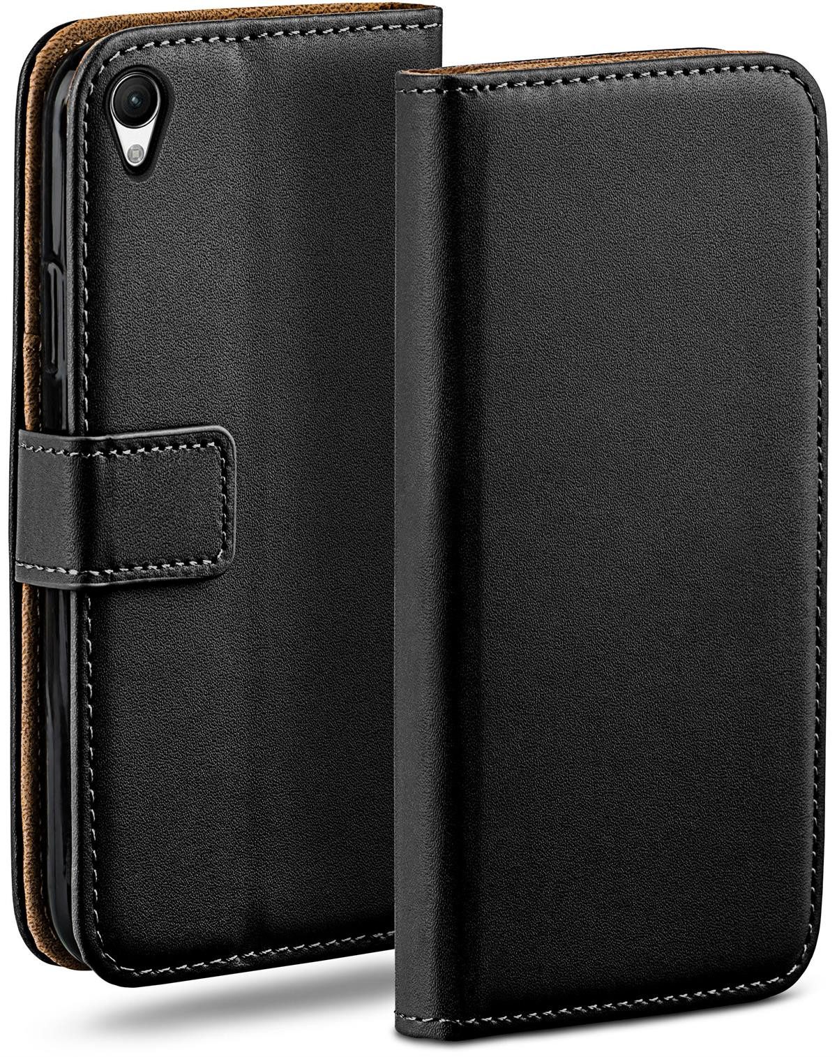 moex Handyhülle für Sony Xperia Z5 Hülle Klappbar Book Case Schwarz 5,2 Zoll, Klapphülle Kartenfach Flip Cover Handytasche Leder Optik Schutzhülle