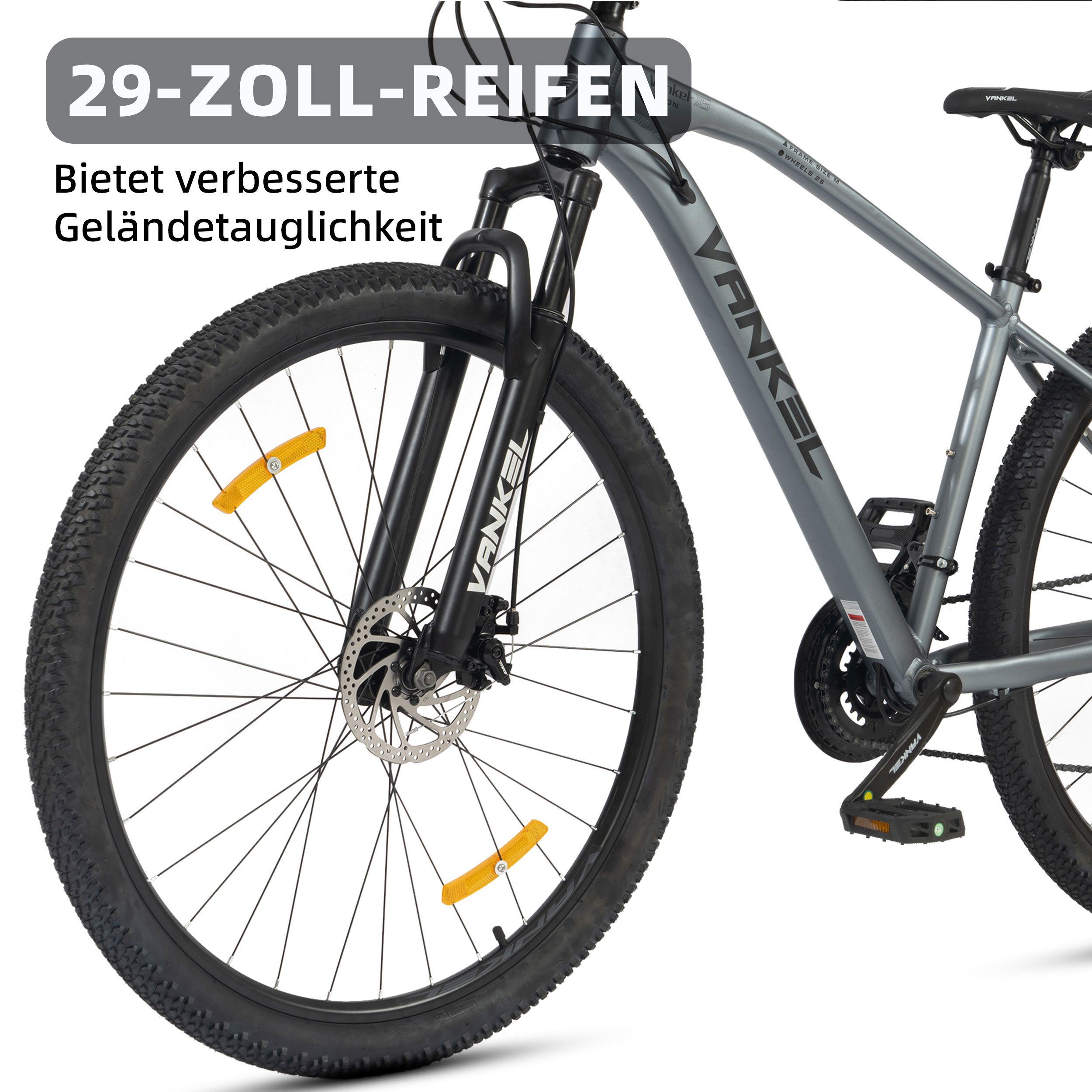 Vankel Mountainbike MTB 29 Zoll Fahrrad für Damen und Herren, Shimano 21 Gang, 21 Gang Shimano Shimano Tourney RD-TZ500 Schaltwerk, Kettenschaltung, Hardteil Fahrrad mit Doppel-Scheibenbremsen, für Damen Herren