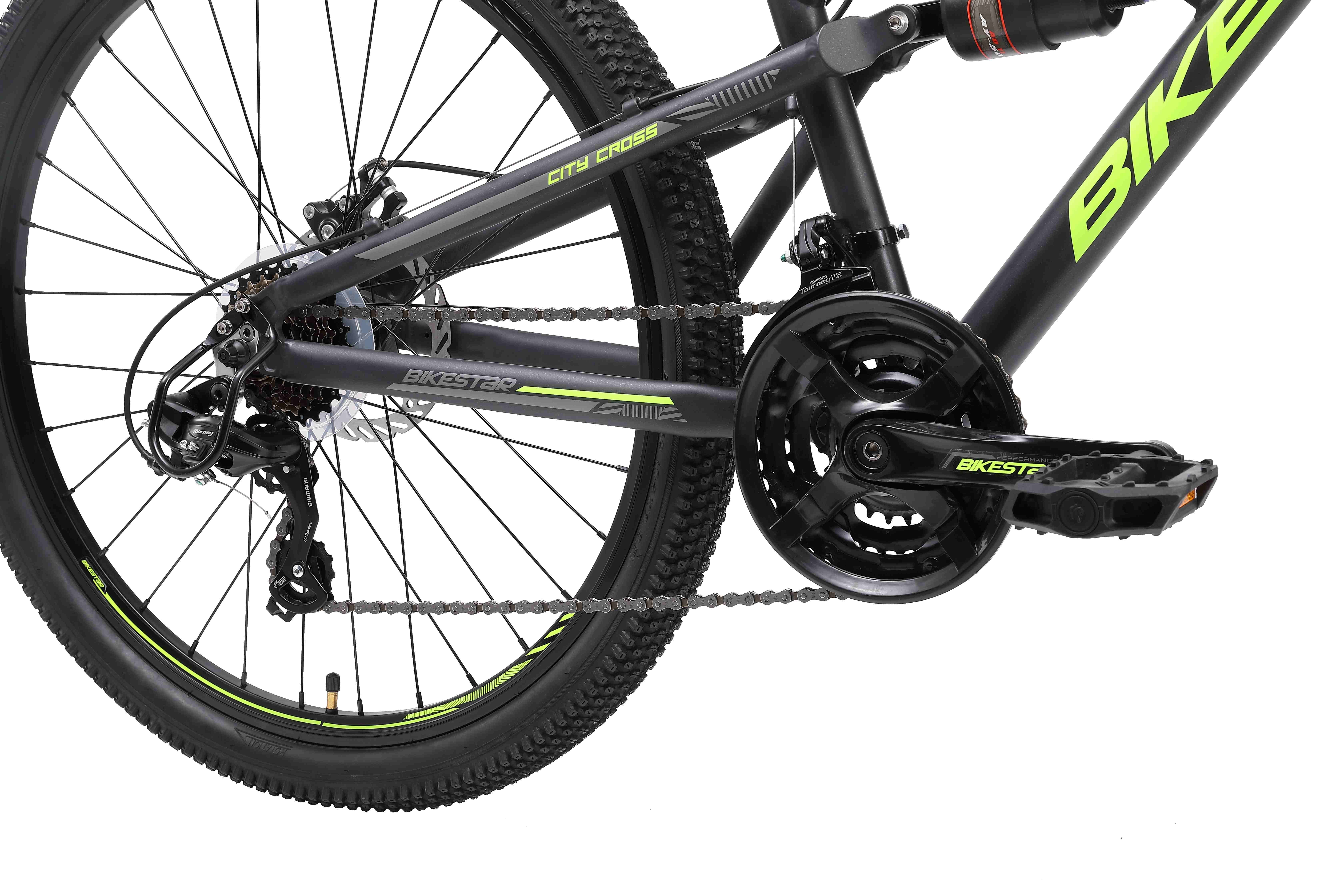 Bikestar Mountainbike 27.5 Zoll, ab 157 cm, Aluminium, Damen, Herren, 21 Gang Shimano Tourney RD-TY300 Schaltwerk, Kettenschaltung, Scheibenbremse, Rahmen 41.9 cm, Vollgefedert