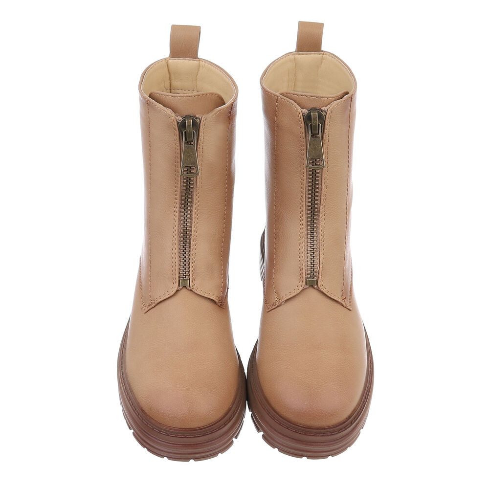 Ital-Design Damen Freizeit Plateaustiefelette (87531868) Blockabsatz Stiefeletten in Hellbraun – Bild 4 von 5