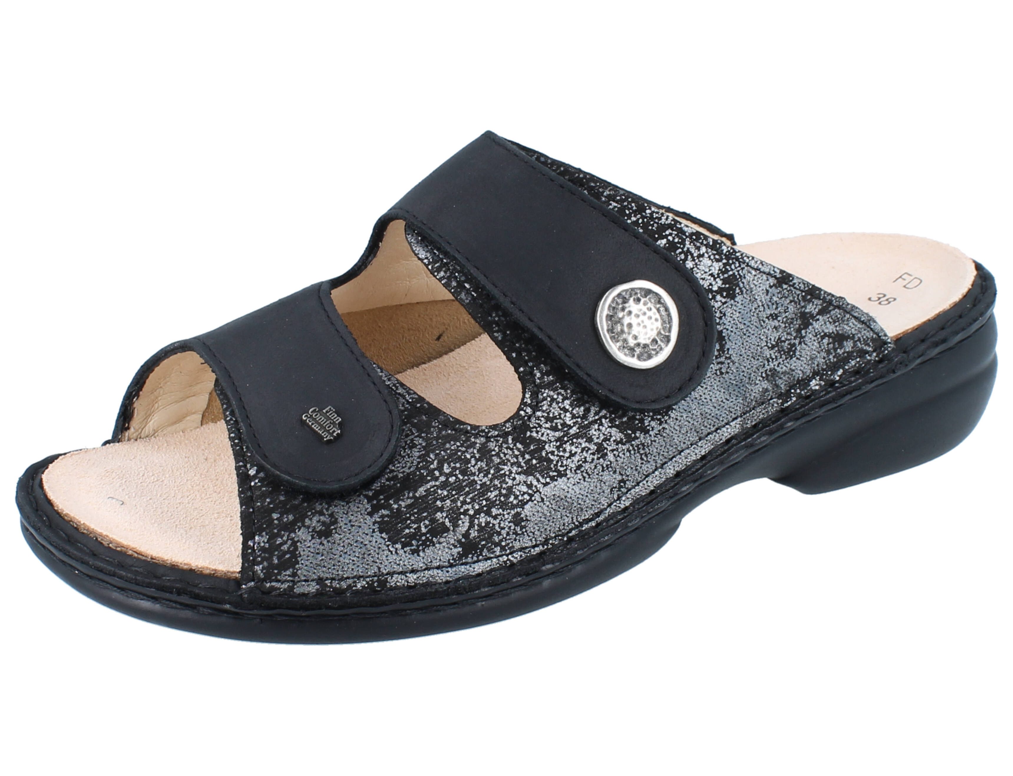 Finn Comfort FINN COMFORT Zeno Damen Pantolette schwarz Leder Stretch - Größe: 36 Pantolette Wechselfußbett