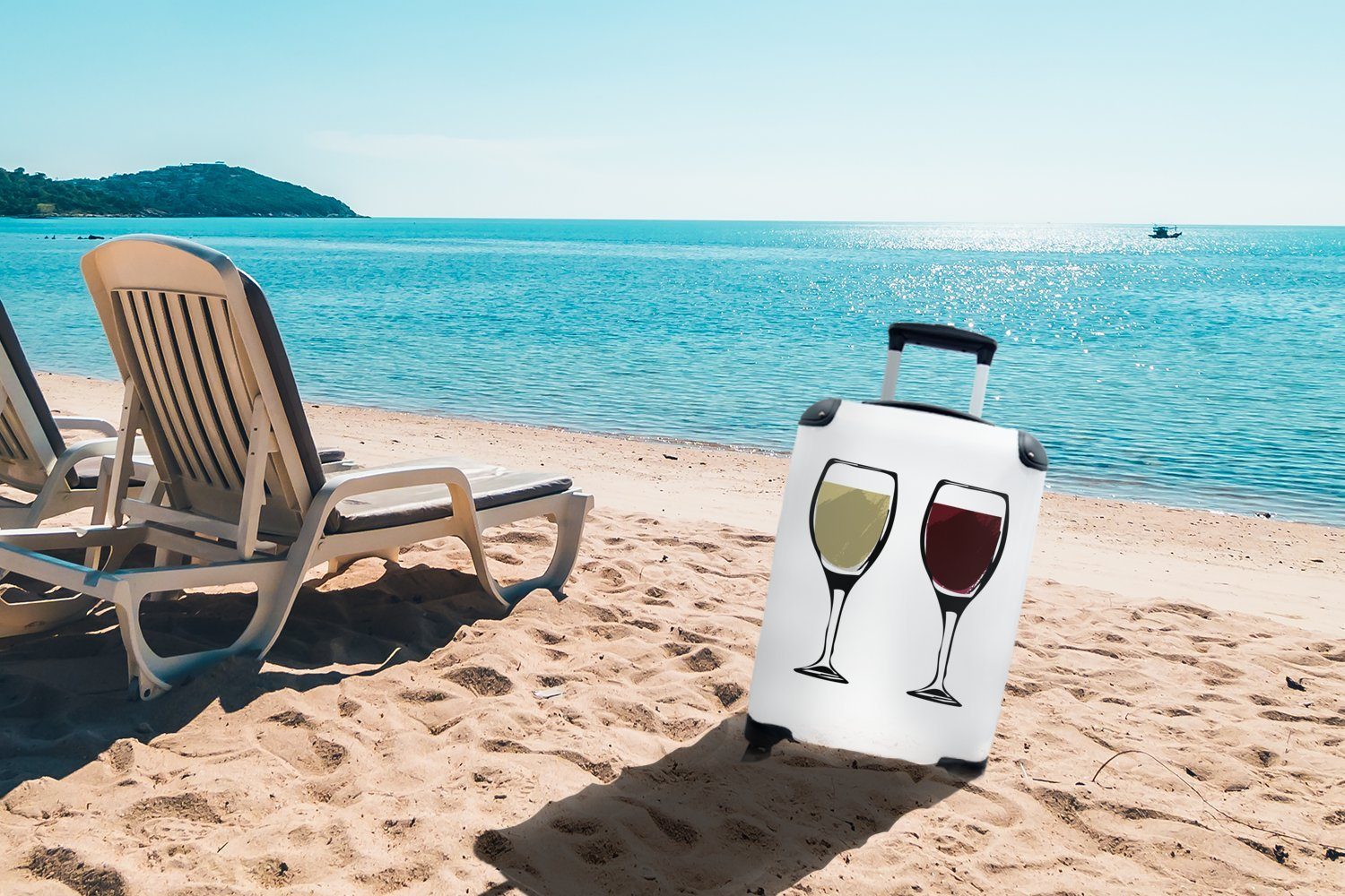 für Trolley, Reisekoffer - Weingläser Ferien, 4 Handgepäck Handgepäckkoffer Wein Rollen, - Zeichnung - Bild, rollen, MuchoWow Illustration Reisetasche - mit