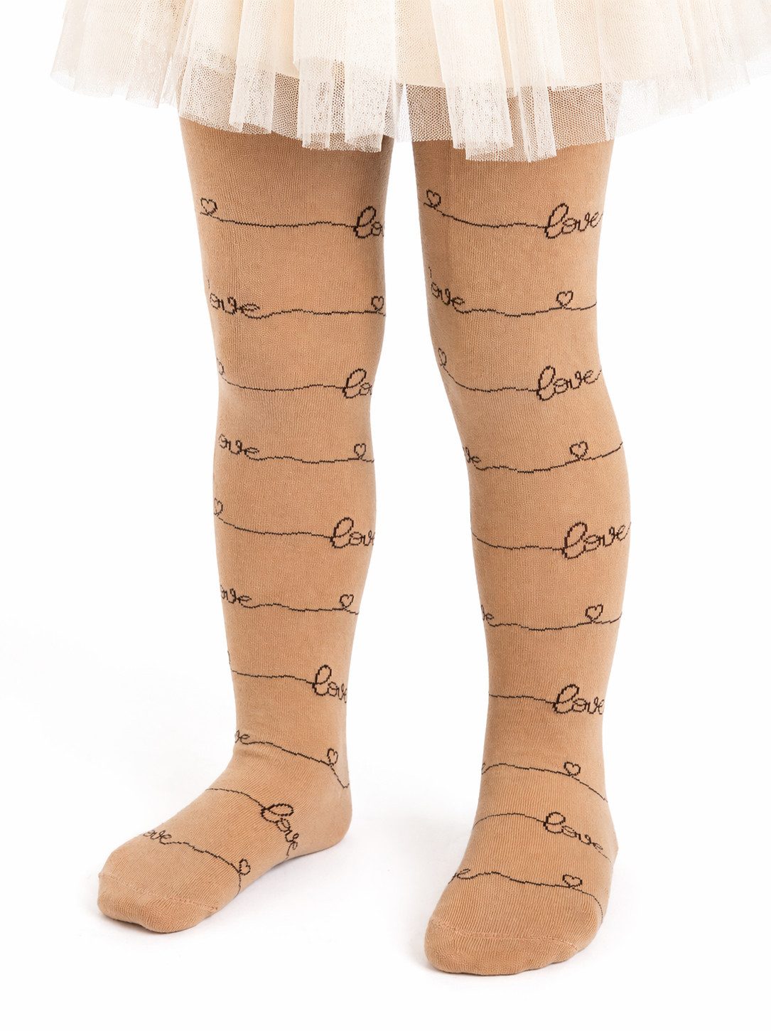 Strumpfhose Strumpfhose für Babys und Kinder in Beige mit love und Herzchen