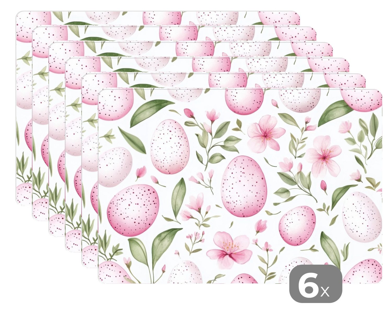 MuchoWow Platzset Muster - Eier - Rosa - Ostern - Ostern Deko, (6-St), Platzsets, Tischset, Abwaschbar, Tischsets, Platzdeckchen