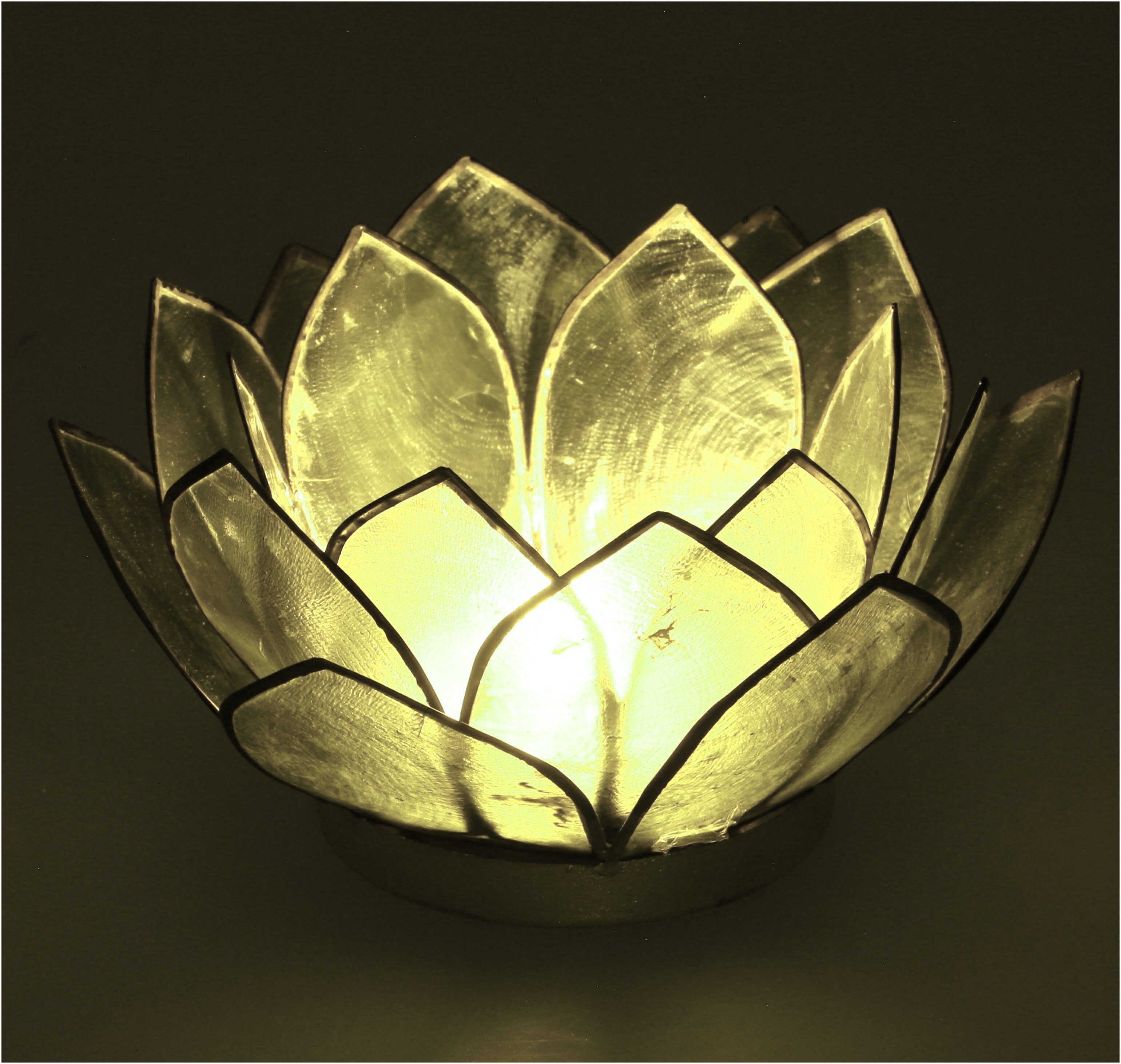 Guru-Shop Windlicht Lotus Teelicht Muschel 14*6 cm - olivgrün günstig online kaufen