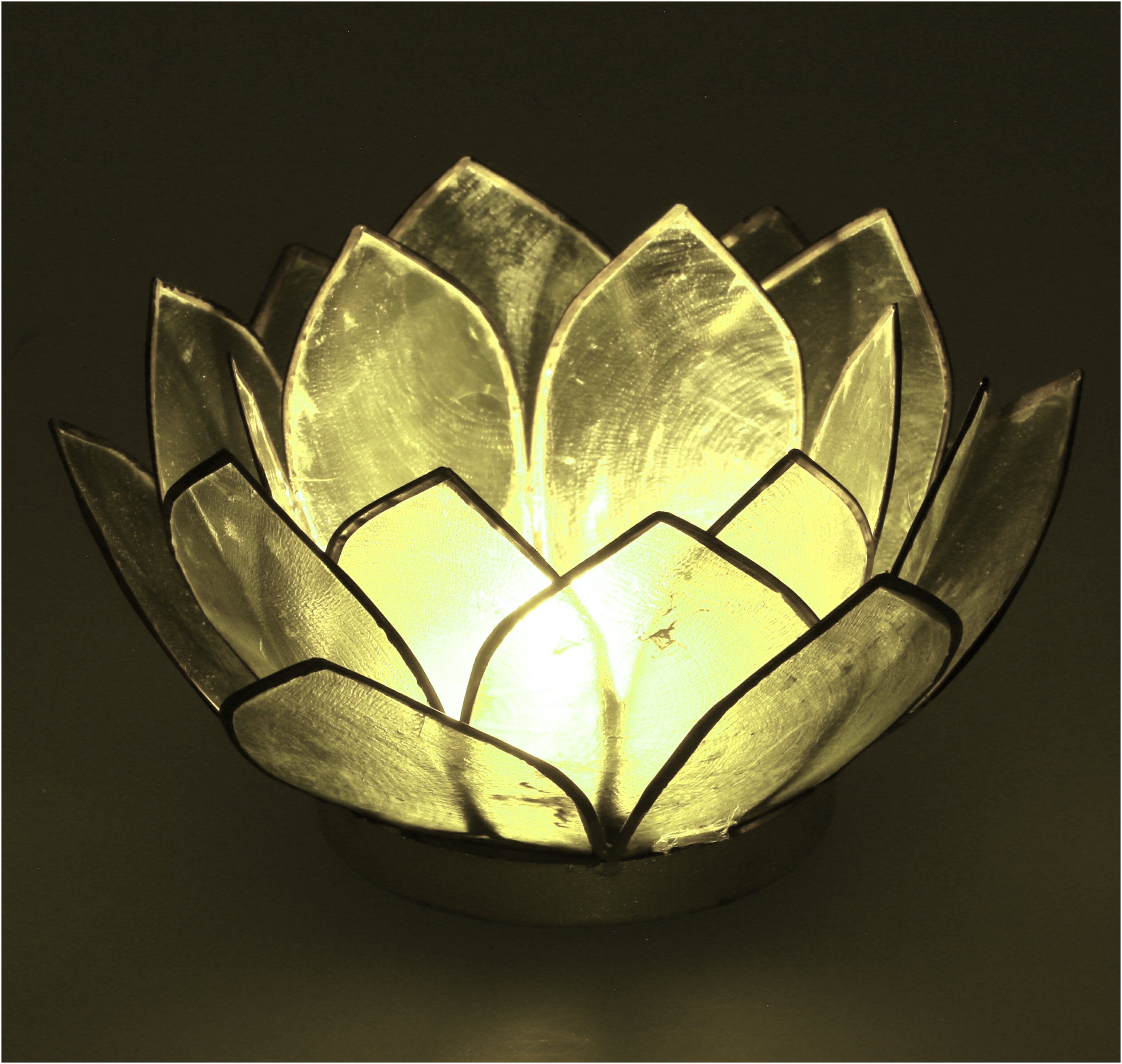 Guru-Shop Windlicht Lotus Teelicht Muschel 14*6 cm - olivgrün