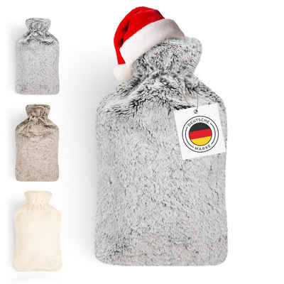 Blumtal Wärmflasche Premium mit Bezug in Kunstfelloptik, (Auslaufsichere Flasche aus Naturkautschuk für Kinder und Erwachsene), mit Kuschelweichem Fellbezug zur Schmerzlinderung