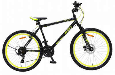 LeNoSa Mountainbike »26 Zoll • Unisex Fahrrad • 21G Felgenbremse Schwarz/Gelb«, 21 Gang