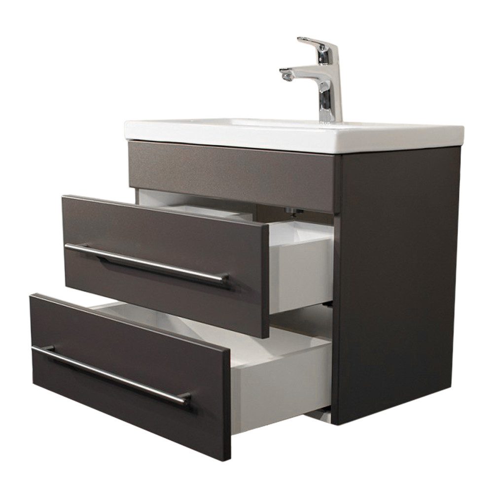 einfachgutemoebel Waschtisch-Set Badmöbel Waschplatz 50cm Portus 500 SlimLine, graphit grau, (Badmöbel Set, 1-St., Waschtisch Set)