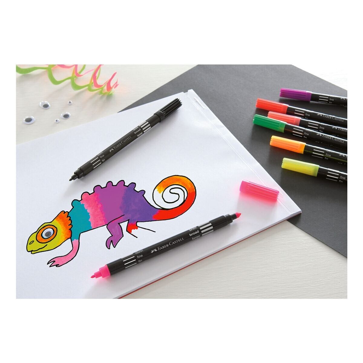 Faber-Castell Filzstift Neon, (10-tlg), 10er Set, Doppelfasermaler