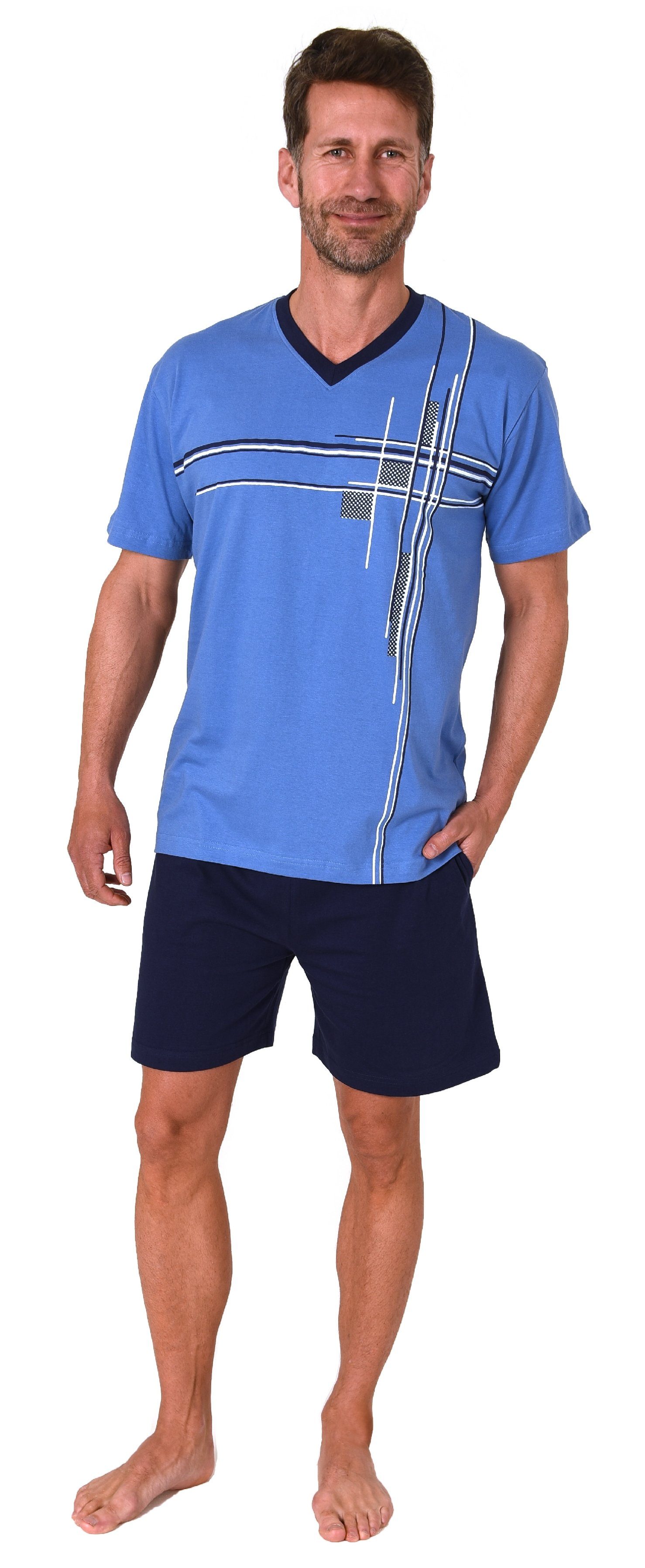 Normann Pyjama Herren Shorty Schlafanzug kurzarm mit Frontprint - auch in Ü günstig online kaufen