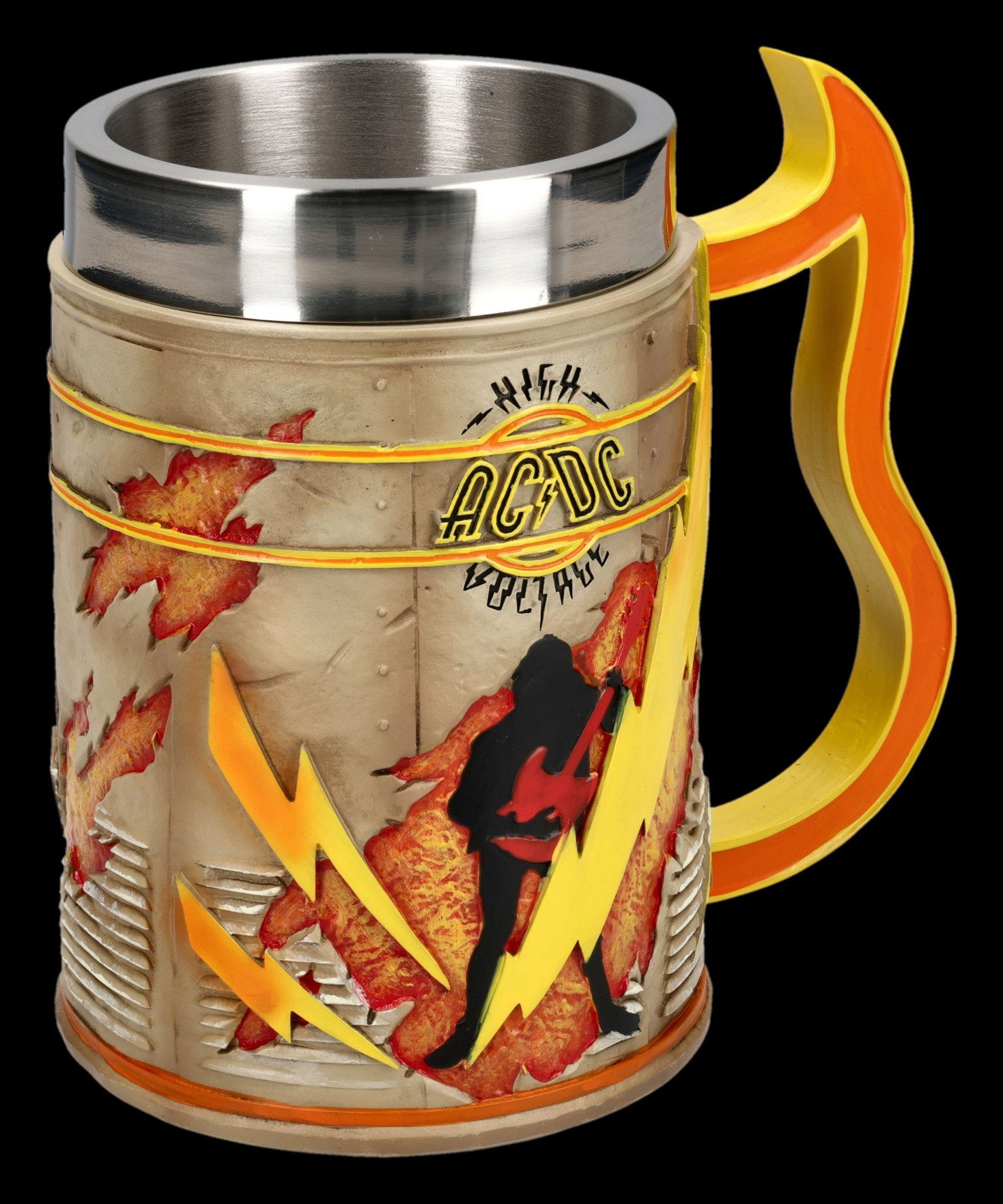 Figuren Shop GmbH Bierkrug High Voltage Bierkrug – AC/DC Sammlerstück Krug 600 ml Dekoration, Kunststein (Polyresin), Edelstahl