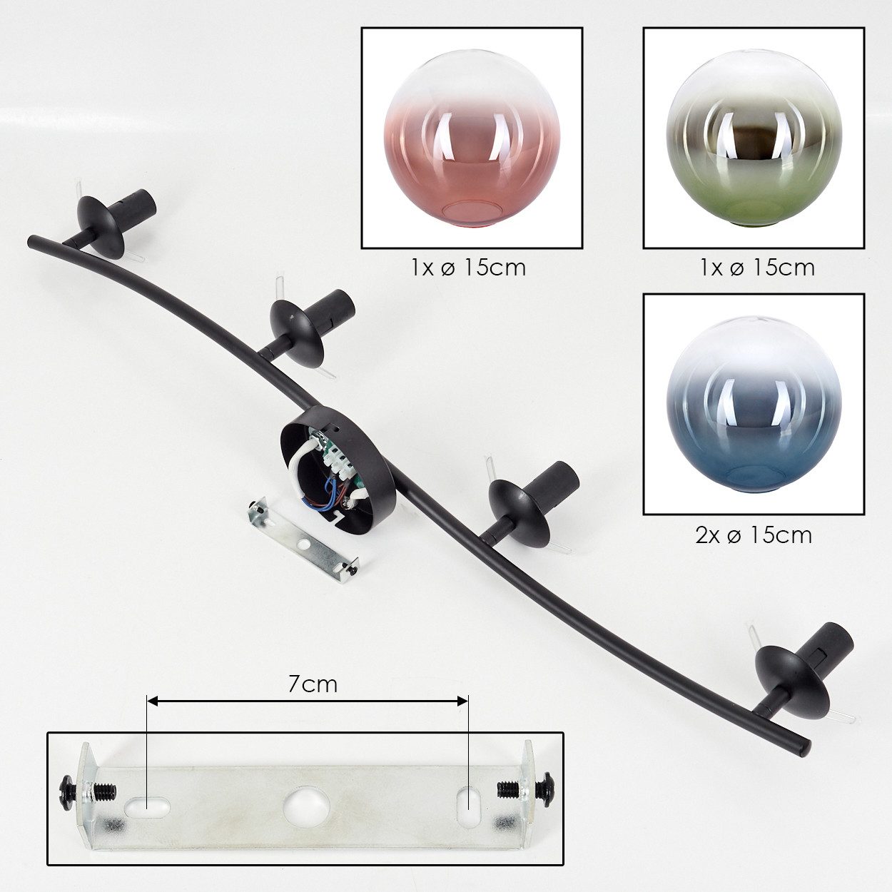 hofstein Deckenleuchte Deckenlampe aus Metall/Glas in Schwarz/Blau/Grün/Kupferfarben/Klar, ohne Leuchtmittel, Deckenleuchte im modernen Vintage-Design (Schirme Ø 15 cm), 4 x E14