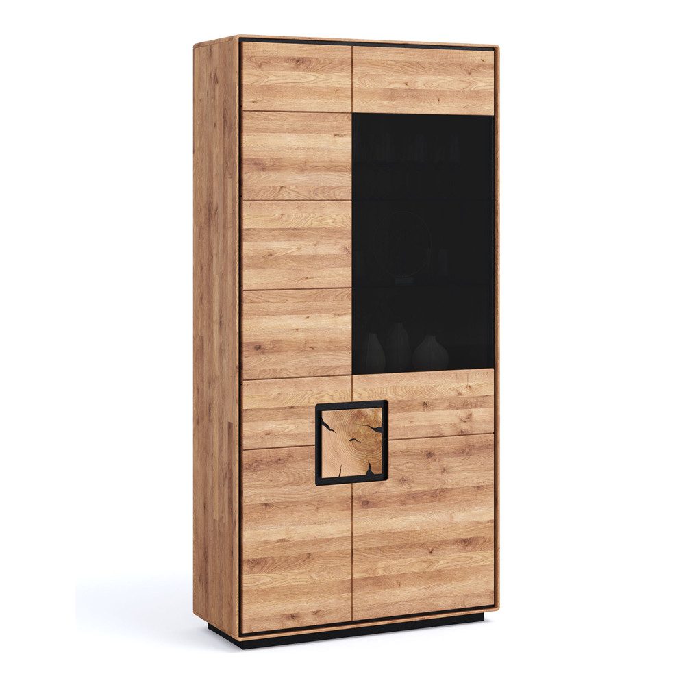 Lomadox Vitrine WOODBRIDGE-69 in Eiche massiv geölt, 100 cm breit, Hirnholz, montiert