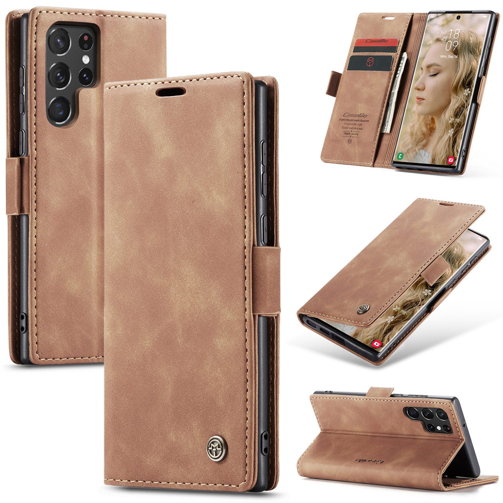 CaseMe Handyhülle Premium Hülle Klapphülle Retro Leder Handy Tasche für Samsung Modelle