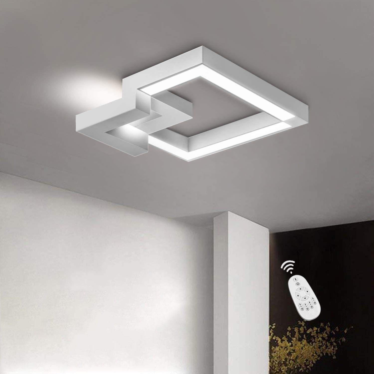 stufenlos LED für fest integriert, Eckig LED Deckenleuchte Wohnzimmer Tageslichtweiß Deckenlampe Badezimmer, ZMH