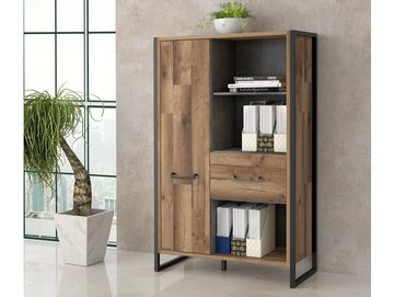 Moebel-Eins Bücherregal, HANIKA Regal / Wohnzimmerschrank, Material Dekorspanplatte, eichefarbig/betonfarbig