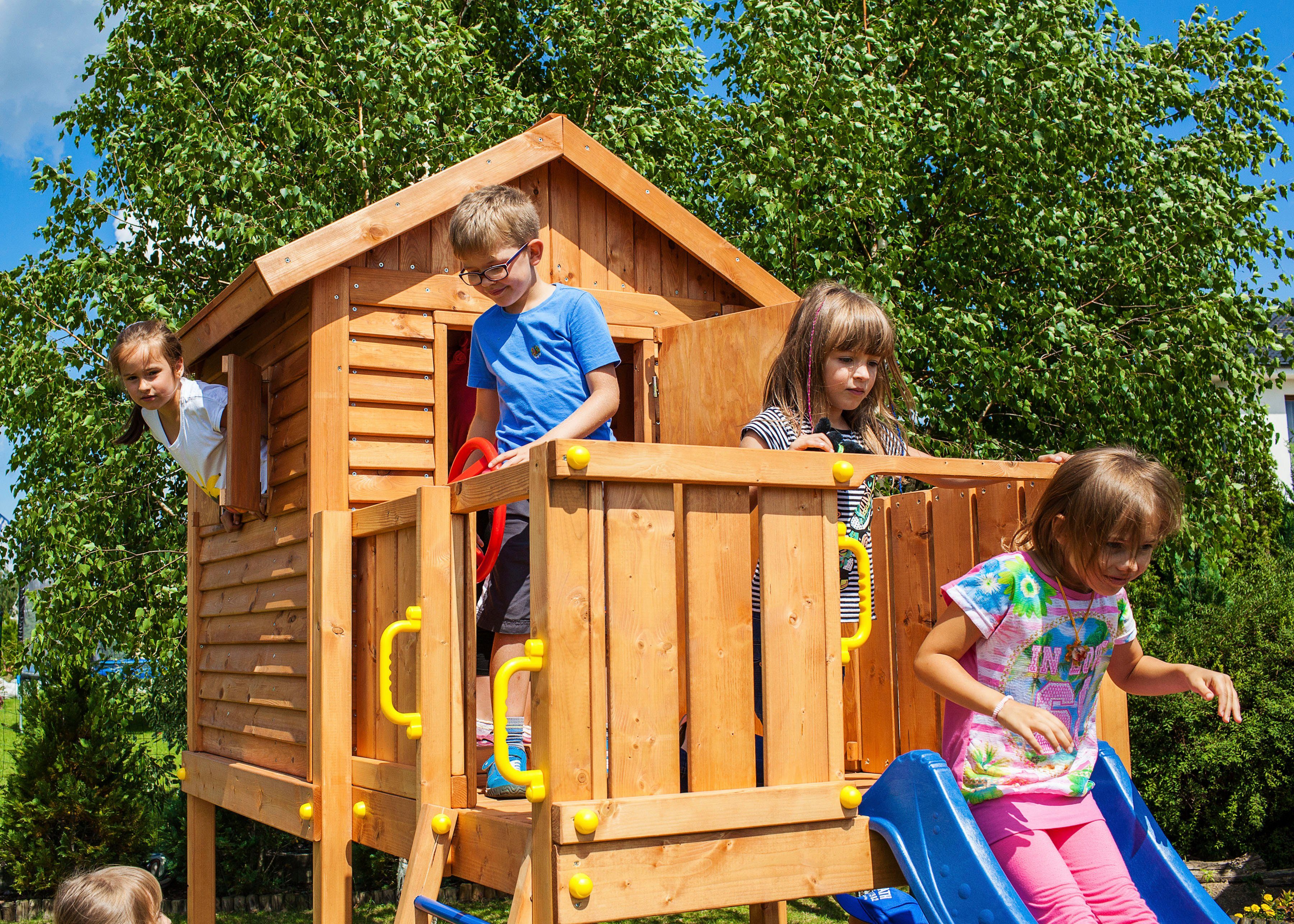 FUNGOO Spielturm My House, Spielhaus & Rutsche, Sandkasten