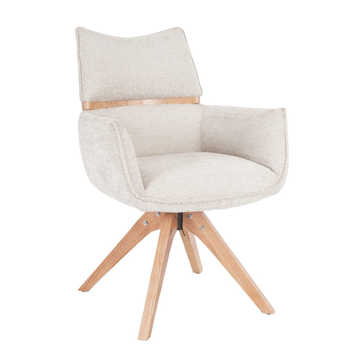 louming Armlehnstuhl Marou, Esszimmerstuhl, Polsterstuhl, Küchenstuhl, Stuhl, Stühle, Stoffbezug Graublau, Beige, Braun, Drehfunktion, Stativgestell Eiche