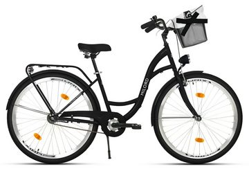 MILORD BIKES Cityrad Milord City Fahrrad Korb Damenfahrrad, 28/26 Zoll, Schwarz, 1-Gang, 1 Gang