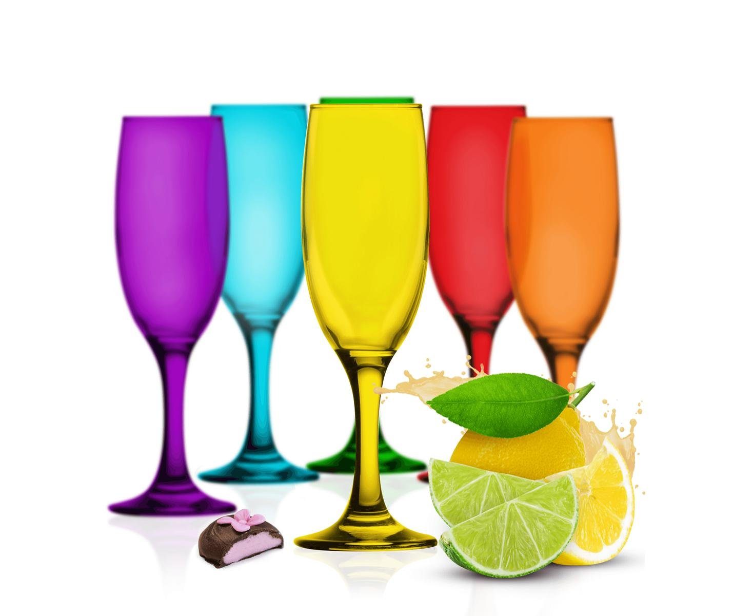 Sendez Sektglas 6 bunte Sektgläser 200ml Sektkelche Sektglas Proseccoglas