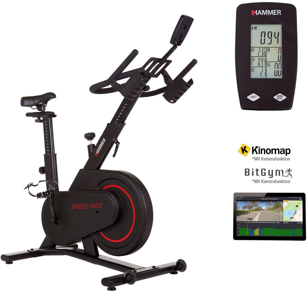Hammer Speedbike Racer, per Fitness-Apps Smartphone/Tablet Trainingscomputer mit LCD-Anzeige