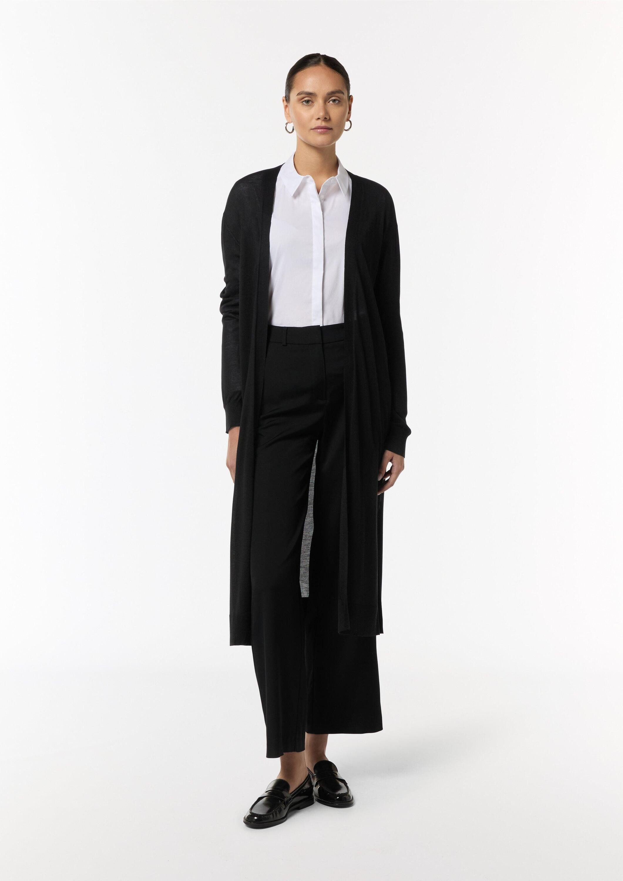 comma Cardigan Strickjacke Lange Strickjacke mit Rippbündchen und seitlich geschlitztem Saum