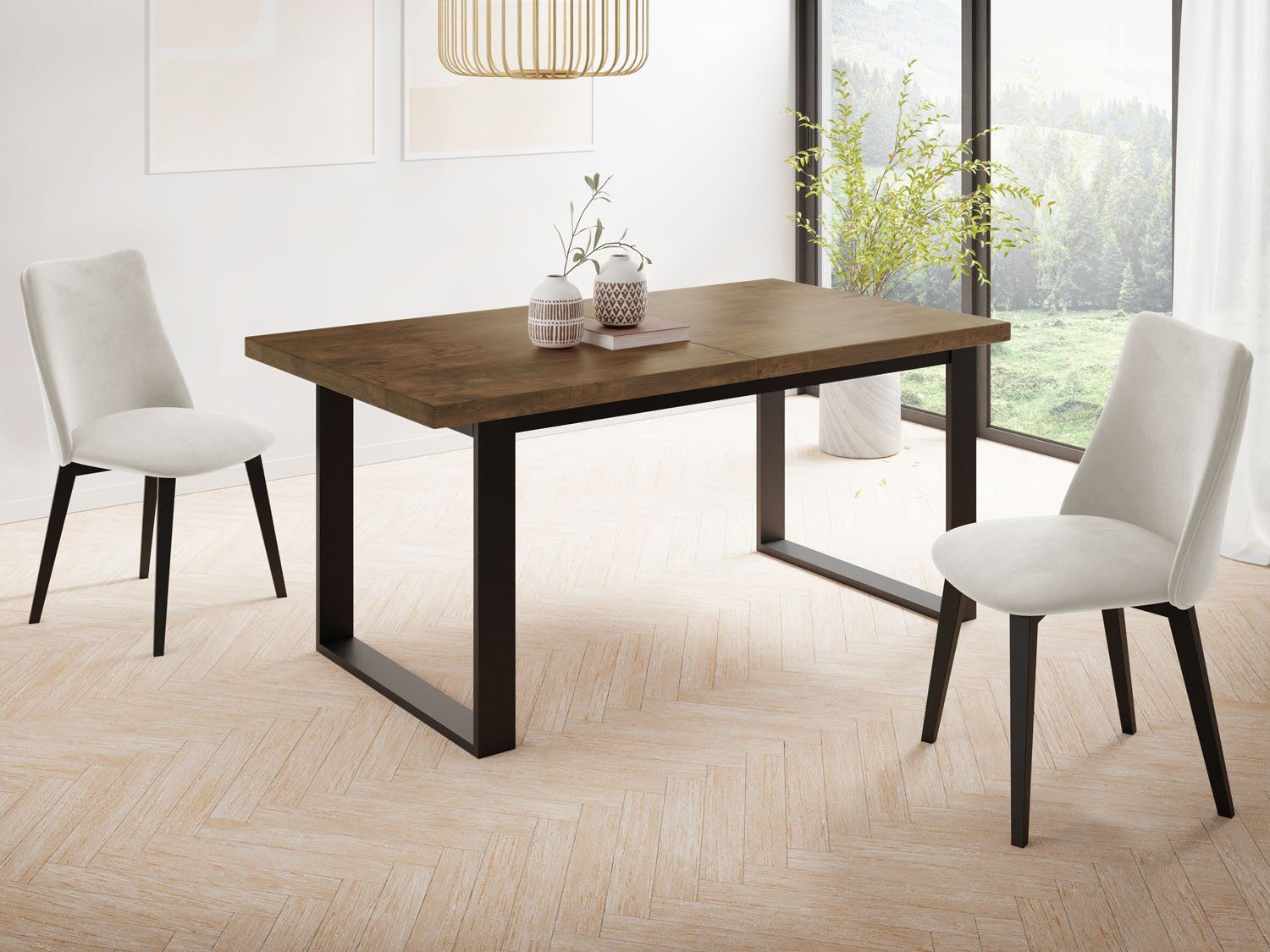 WFL GROUP Esstisch Valentino ausziehbar rechteckig loft mit schwarzen Metallbeinen (MADE IN EU, erhältlich in 3 Größen – 140/160/160 cm ausziehbar auf 180/200/240 cm), platzsparender Tisch in Holzoptik für Küche, Esszimmer oder Wohnzimmer