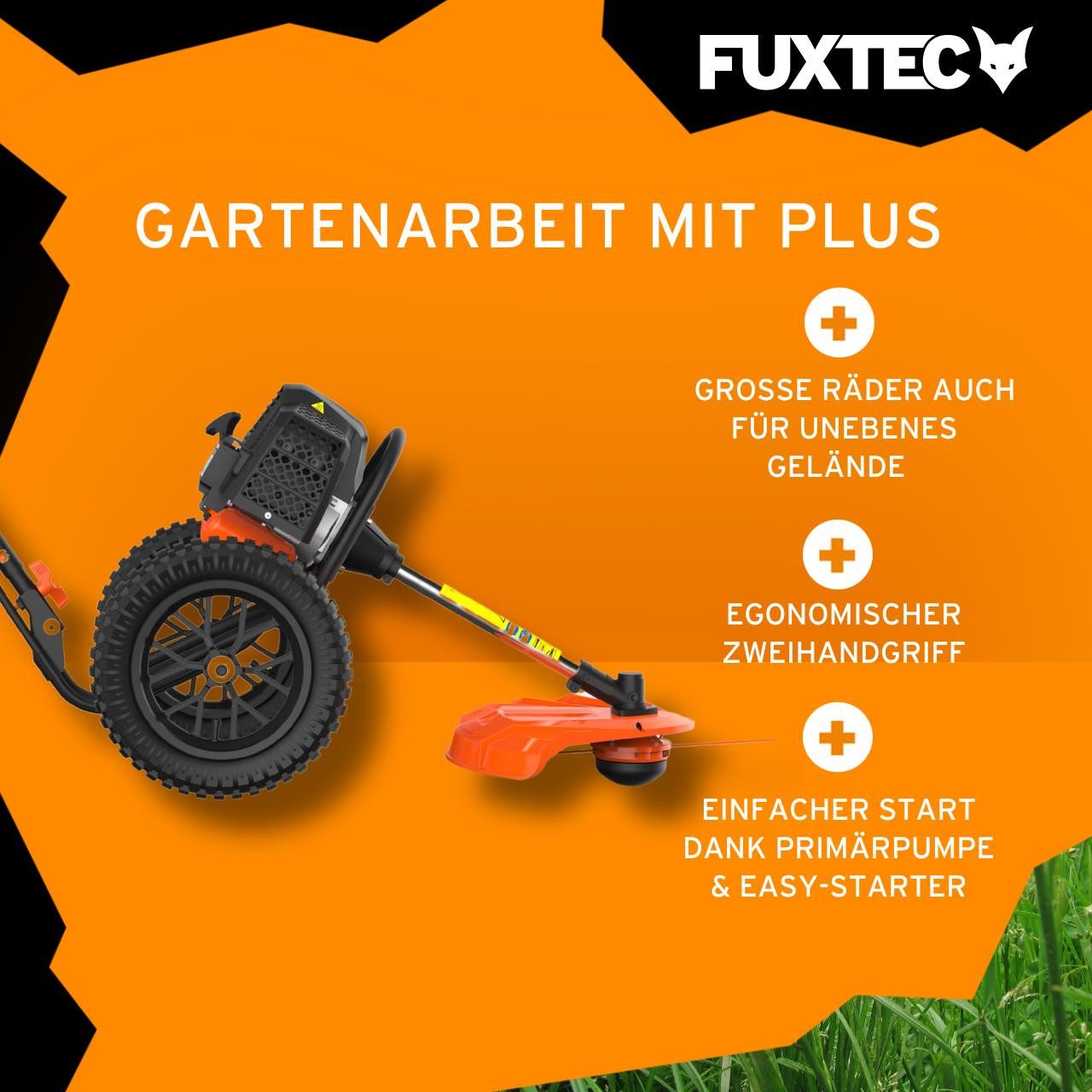 FUXTEC Benzin-Motorsense FX-FSR152, 32 cm Arbeitsbreite Messer, 51.7ccm, 32cm Schnittbreite ergonomisches Design, Tippautomatik