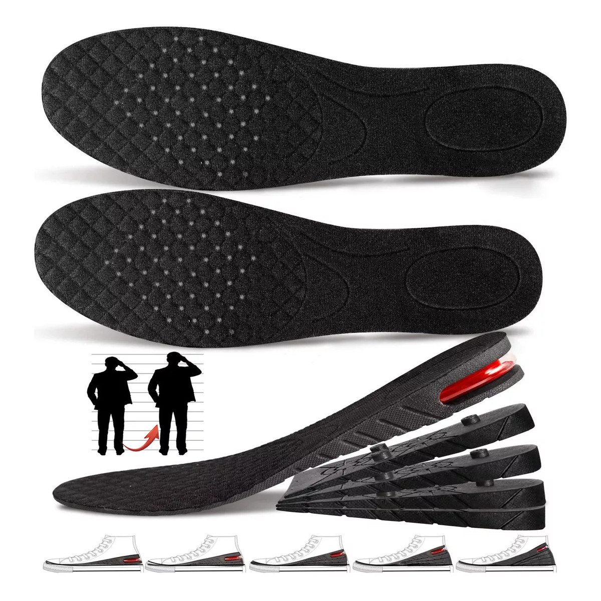 MOPUEA Einlegesohlen Sport Höhe Kissen verstellbar Schuheinlegesohlen (Set, 2-tlg., Höhenverstellbare Einlegesohlen mit atmungsaktivem Mesh-Gewebe), Unsichtbare Höhenerhöhung für Alltag, Freizeit und Arbeit.