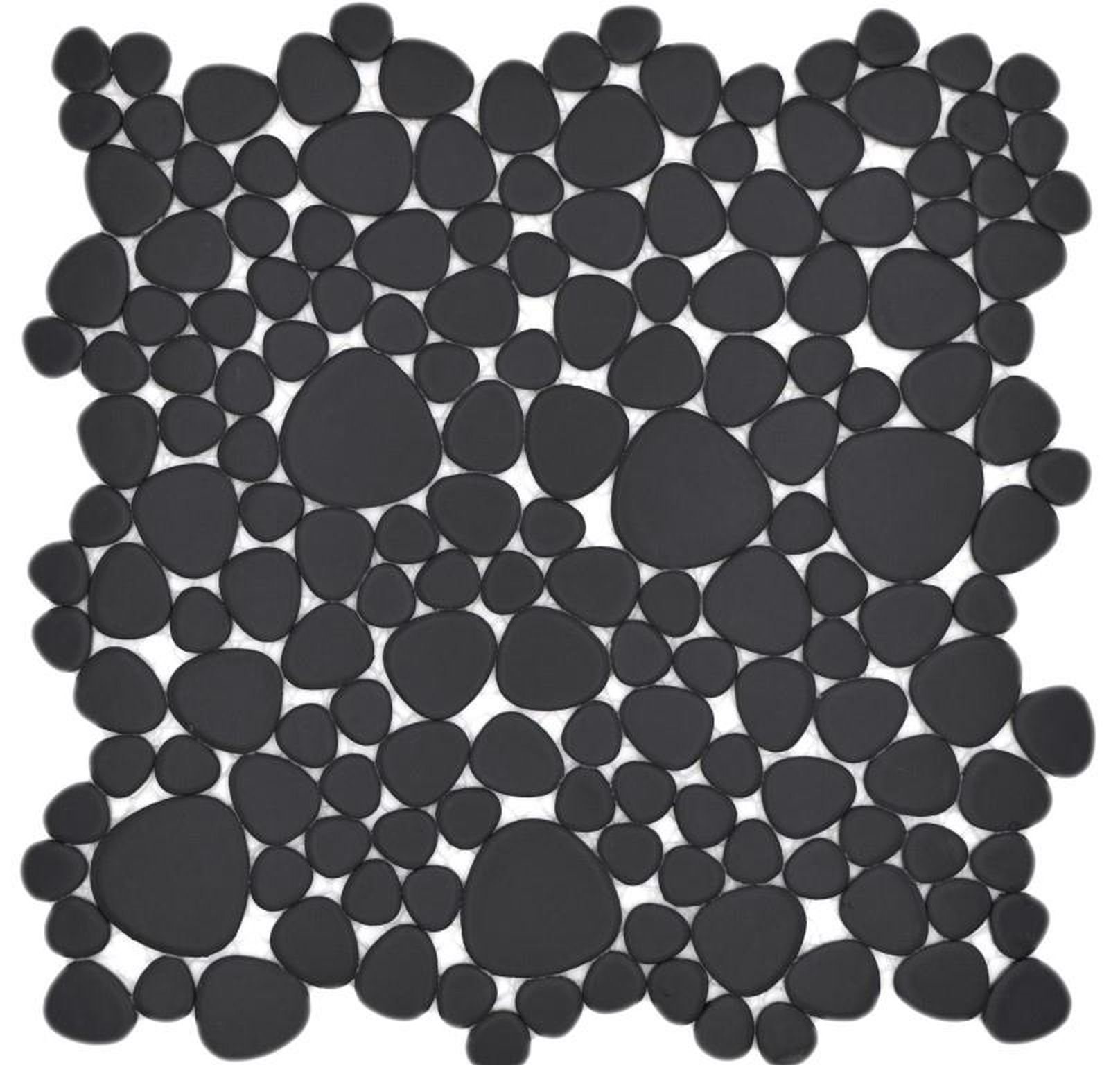 Mosani Mosaikfliesen Mosaikfliese Keramik Mosaik Kiesel uni schwarz matt
