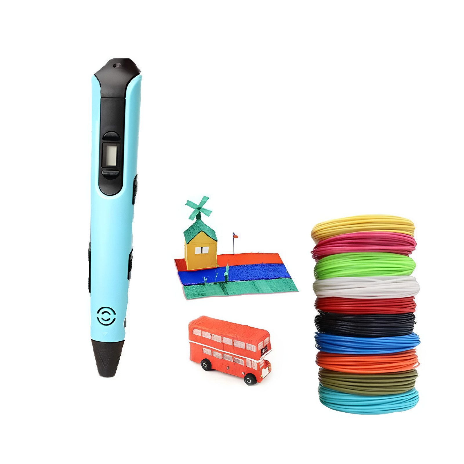 Athlix Wachsmalstift 3D Stift mit Anzeige, Druckstift mit 10 Filamenten, 3D-Drucker Stift, LCD-Display, 10 Farben, inkl. Druckvorlage
