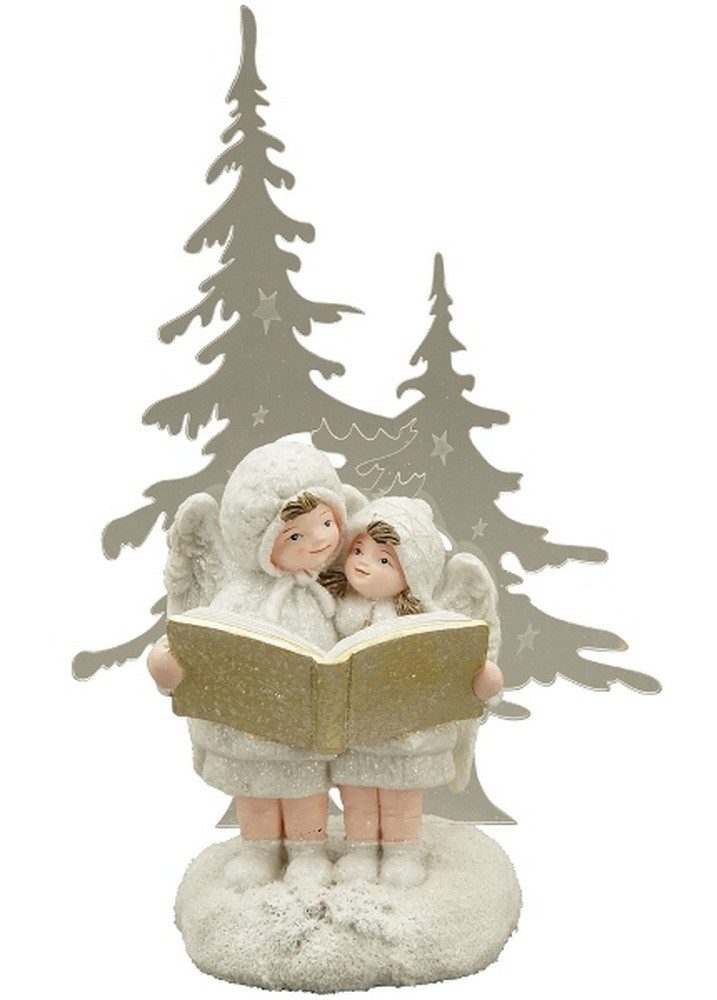 Kaufhaus le petit Weihnachtsfigur Deko Engel Paar Acryl Tanne LED Schutzengel Kind Skulptur Figur Objekt, Dekofigur, Dekoskulptur, Dekoobjekt aus Polyresin (Kunststein) + Acryl