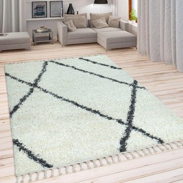 Hochflor-Teppich Helsinki 531, Paco Home, rechteckig, Höhe: 45 mm, weicher Hochflor-Shaggy, Scandi Design, mit Fransen