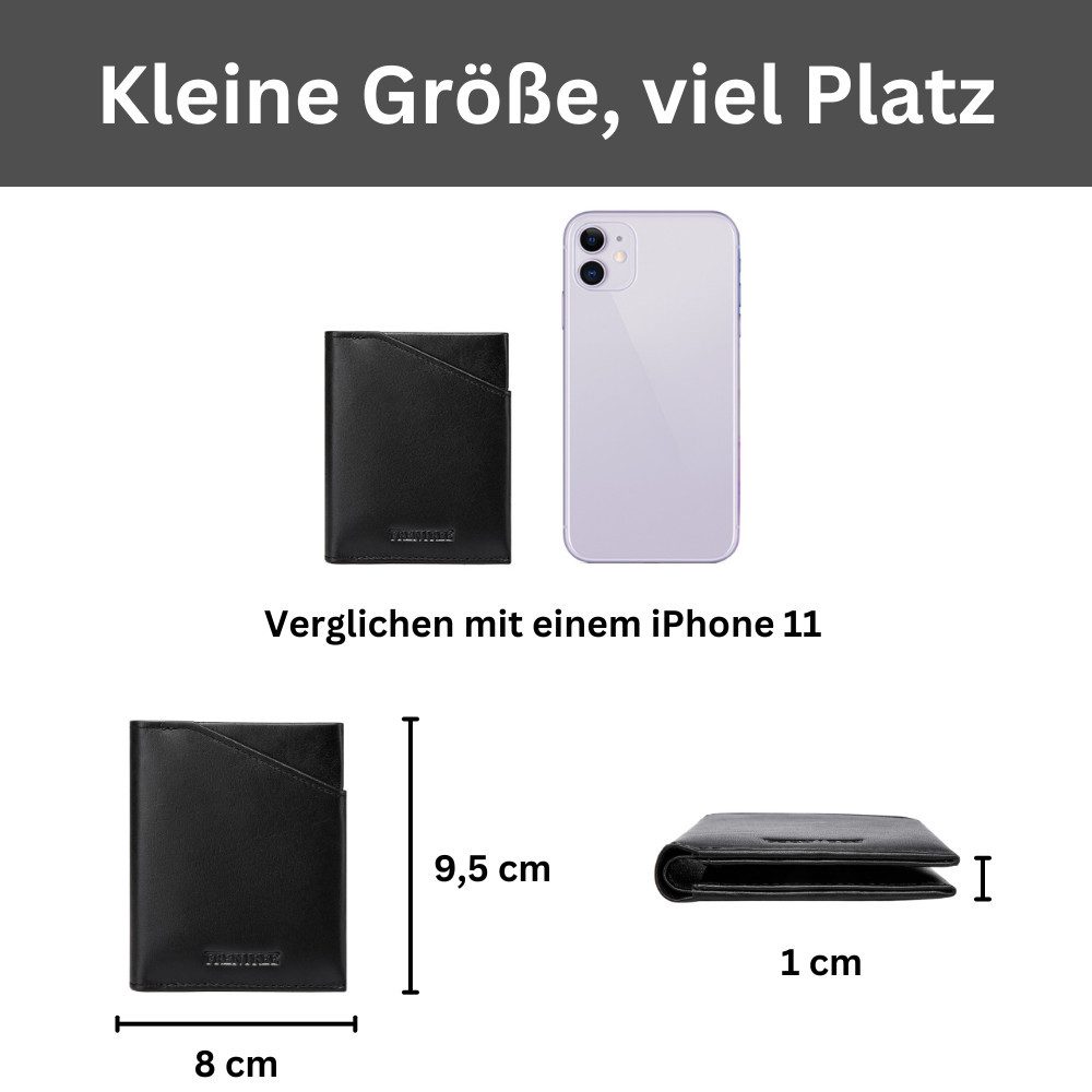 Frentree Kartenetui "Mini"-Geldbörse, minimalistischer Kartenhalter aus Echtleder, für bis zu 12 Karten, mit integriertem RFID Schutz