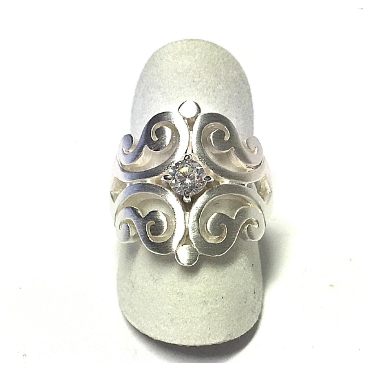 Edelschmiede925 Silberring moderner Silberring 925 Zirkonia - matt - Größe 54