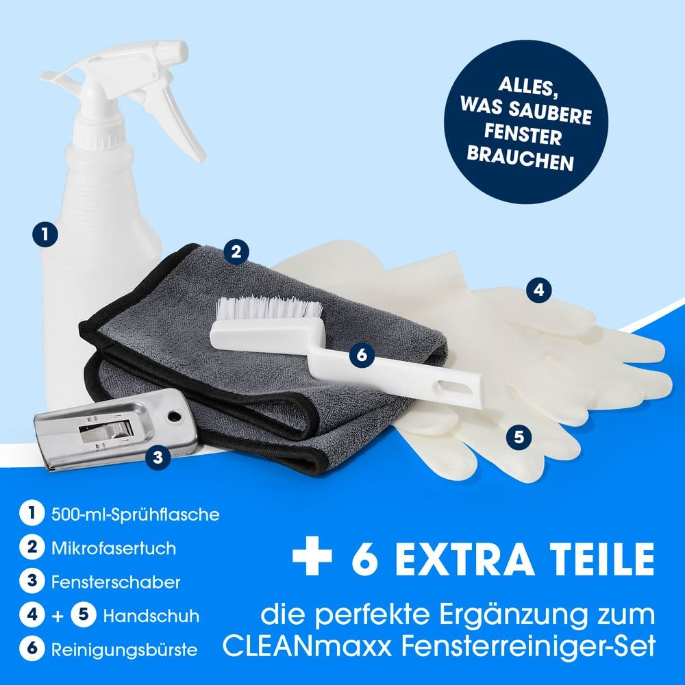 CLEANmaxx Sprühwischer CLEANmaxx Fensterreiniger-Set Professional Fensterputzer Set mit Abzieher & Fensterwischer - für saubere Fenster